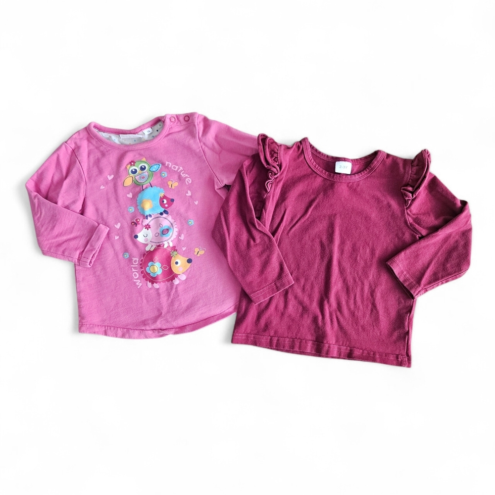 5/$25 Toddler Girls Long Sleeve Tops Pink Graphic & Burgundy Ruffle Size 2T